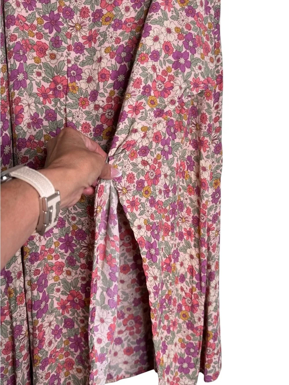 Rewind Floral Midi Skirt Size Medium Boho Cottagecore Pink Purple A-Line